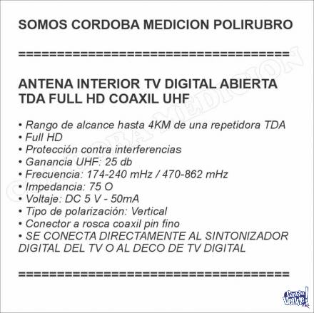 ANTENA INTERIOR TV DIGITAL ABIERTA TDA FULL HD COAXIL UHF