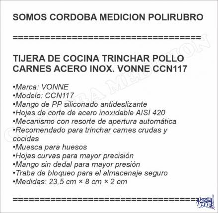 TIJERA DE COCINA TRINCHAR POLLO CARNES ACERO INOX. VONNE