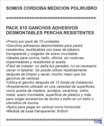 PACK X10 GANCHOS ADHESIVOS DESMONTABLES PERCHA RESISTENTES