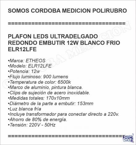 PLAFON LEDS ULTRADELGADO REDONDO EMBUTIR 12W BLANCO FRIO ELR