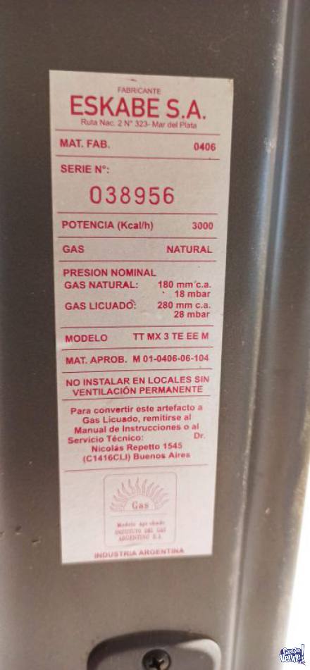 Calefactor Eskabe Titanio 3000 Kcal Sin Salida