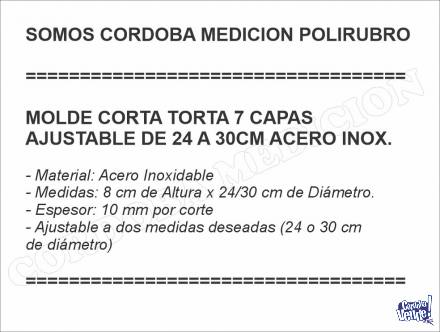 MOLDE CORTA TORTA 7 CAPAS AJUSTABLE DE 24 A 30CM ACERO INOX.