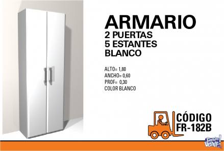 ARMARIO 2 puertas 180x60x30cm color Blanco o Cedro brillante