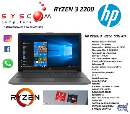NOTEBOOKS HP RYZEN 3 2200 G . 8 GB  HASTA AGOTAR STOCK