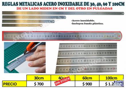 REGLAS METALICAS ACERO INOXIDABLE DE 30 40 60 Y 100CM