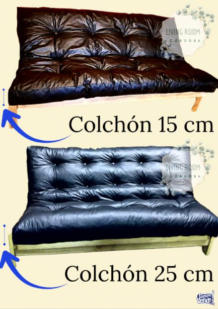 futon 3cuerpos + colchón ECOCUERO