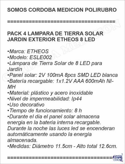 PACK 4 LAMPARA DE TIERRA SOLAR JARDIN EXTERIOR ETHEOS 8 LED