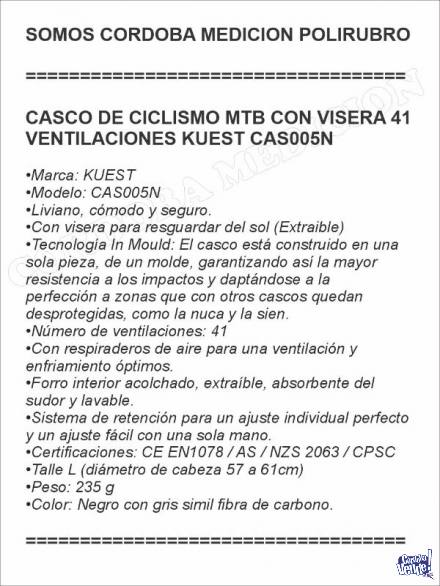 CASCO DE CICLISMO MTB CON VISERA 41 VENTILACIONES KUEST CAS0