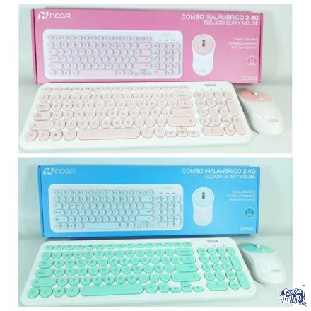 teclado y mouse noga celeste o rosa