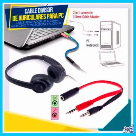 Cable Adaptador Plug 3.5mm a Micrófono/Auricular PC