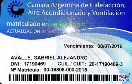 INSTALADOR AIRE ACONDICIONADO MATRICULADO - SIERRAS CHICAS en Argentina Vende