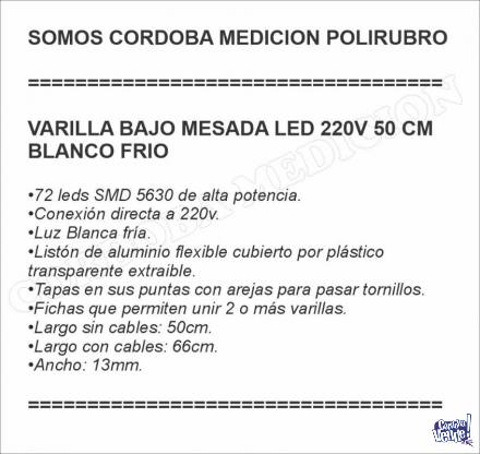 VARILLA BAJO MESADA LED 220V 50 CM BLANCO FRIO