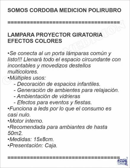 LAMPARA PROYECTOR GIRATORIA EFECTOS COLORES