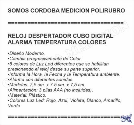 RELOJ DESPERTADOR CUBO DIGITAL ALARMA TEMPERATURA COLORES