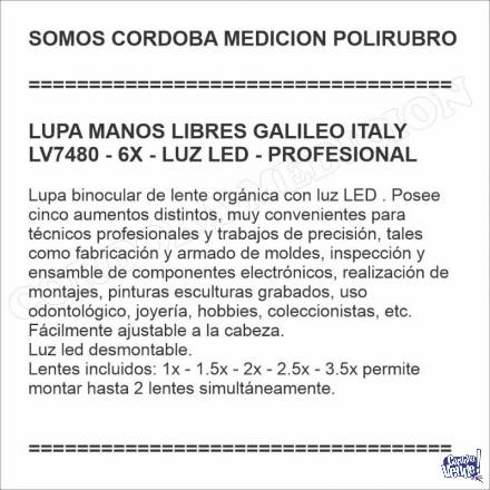 LUPA MANOS LIBRES GALILEO ITALY LV7480 - 6X - LUZ LED - PROF