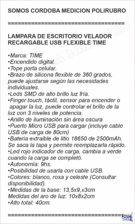 LAMPARA DE ESCRITORIO VELADOR RECARGABLE USB FLEXIBLE TIME
