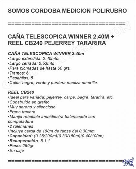 CAÑA TELESCOPICA WINNER 2.40M + REEL CB240 PEJERREY TARARIR