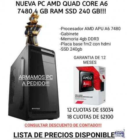 NUEVA PC AMD QUAD CORE A6 7480 4GB SSD!!!