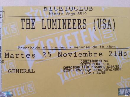 Entrada The Lumineers Niceto Club 25 de Noviembre