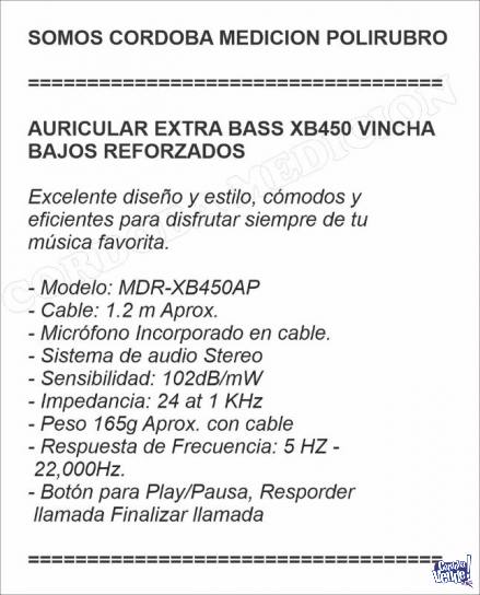 AURICULAR EXTRA BASS XB450 VINCHA BAJOS REFORZADOS