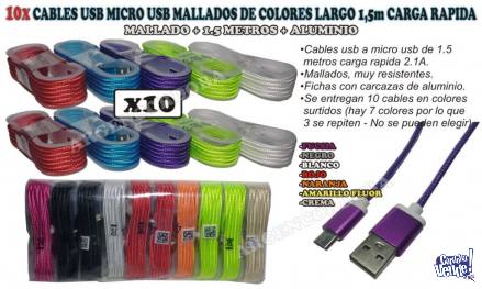 CABLES USB MICRO USB MALLADO DE COLORES LARGO 1,5M CARGA RAP