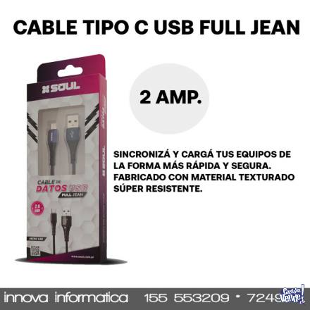 CABLE USB 2.0 A TIPO C FULL JEANS BLANCO 1MTS USB