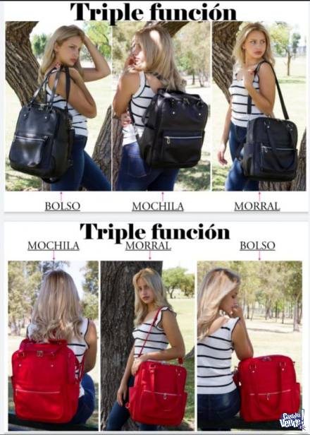 Triple Funcion Mochila Bolso y Morral de Cuero Pu Premium