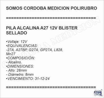PILA ALCALINA A27 12V BLISTER SELLADO