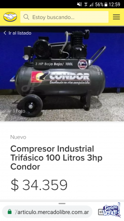 Compresor industrial trifásico 3hp Cóndor a pistón