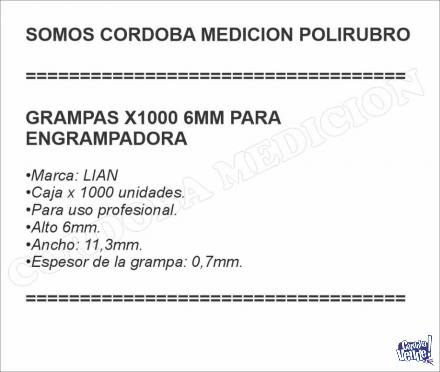 GRAMPAS X1000 6MM PARA ENGRAMPADORA