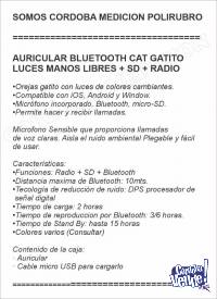 AURICULAR BLUETOOTH CAT GATITO LUCES MANOS LIBRES + SD + RAD
