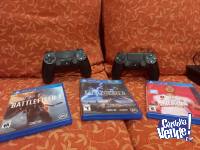 PS4 Slim 1 t + 2 joysticks + 9 juegos (3 fisico)