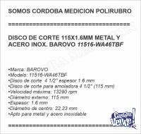 DISCO DE CORTE 115X1.6MM METAL Y ACERO BAROVO