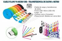 CABLE PLANO V8 MICRO USB + TRANSFERENCIA DE DATOS 1 METRO