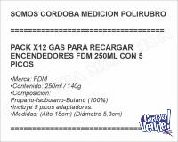 PACK X12 GAS PARA RECARGAR ENCENDEDORES FDM 250ML CON 5 PICO