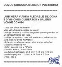 LUNCHERA VIANDA PLEGABLE SILICONA 2 DIVISIONES CUBIERTOS Y S