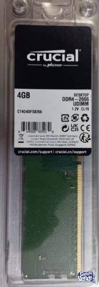 Memoria DDR4 4GB 2666 MHz Nueva Blister. Crucial