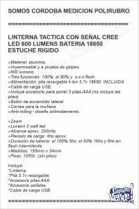 LINTERNA TACTICA CON SEÑAL CREE LED 600 LUMENS BATERIA 1865