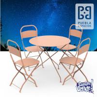 Juego de mesa redonda de 80cm, cuatro sillas plegables metal