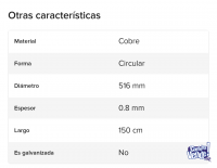 Caño de cobre 5/16  rollo x 15 mts.