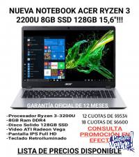 NUEVA Notebook Acer Ryzen 3-3200U 8GB SSD 128GB 15,6? W10!