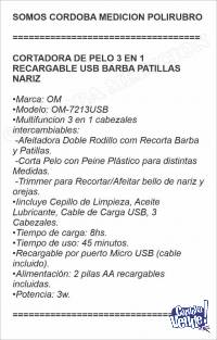 CORTADORA DE PELO 3 EN 1 RECARGABLE USB BARBA PATILLAS NARIZ