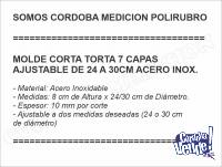 MOLDE CORTA TORTA 7 CAPAS AJUSTABLE DE 24 A 30CM ACERO INOX.