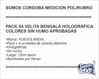 PACK X4 VELITA BENGALA HOLOGRAFICA COLORES SIN HUMO APROBADA