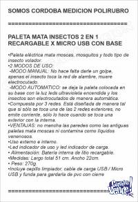 PALETA MATA INSECTOS 2 EN 1 RECARGABLE X MICRO USB CON BASE