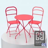 Juego de mesa redonda de  60cm y dos sillas plegables en met